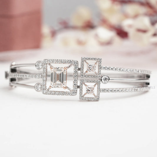 Emerald & Princess Cut Lab Grown Diamond Bangle
