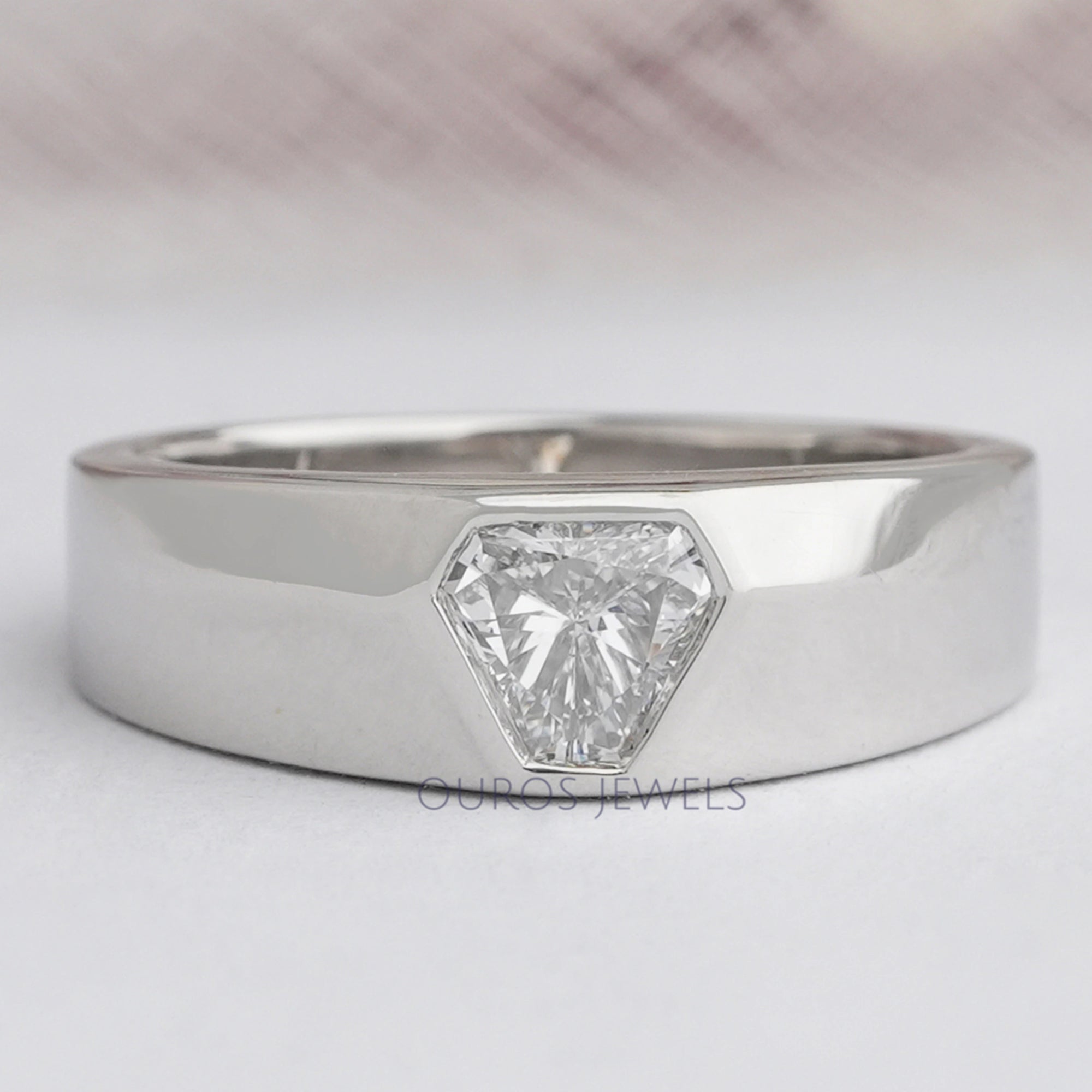 Shield Cut Lab Grown Diamond Solitaire Mens Wedding Band