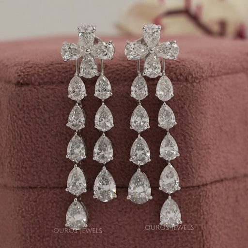Pear Shape Diamond Dangle Earrings in 18K White Gold Earrings