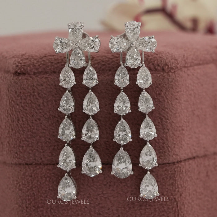 Pear Shape Diamond Dangle Earrings in 18K White Gold Earrings