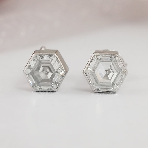 Hexagon Bezel Set Stud Earring