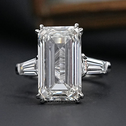 Emerald Three Stone Engagement Ring - Tapered Baguette Rings