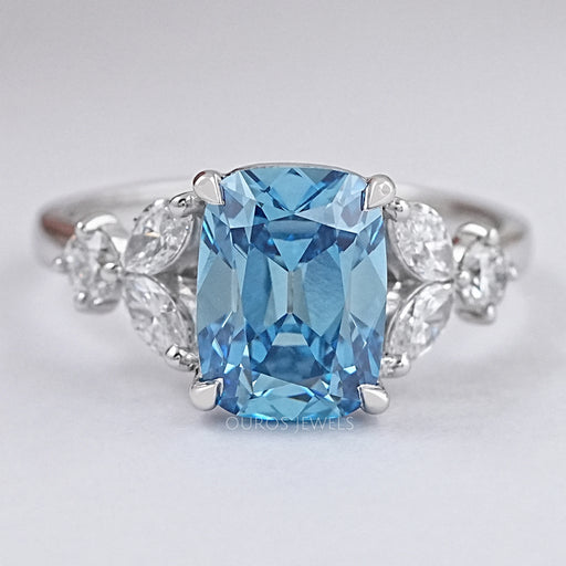 Fancy Blue Old Mine Cushion Diamond Engagement Ring Ring