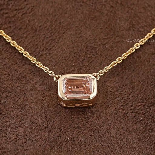 Bezel Set Pink Emerald Solitaire Pendant Necklaces