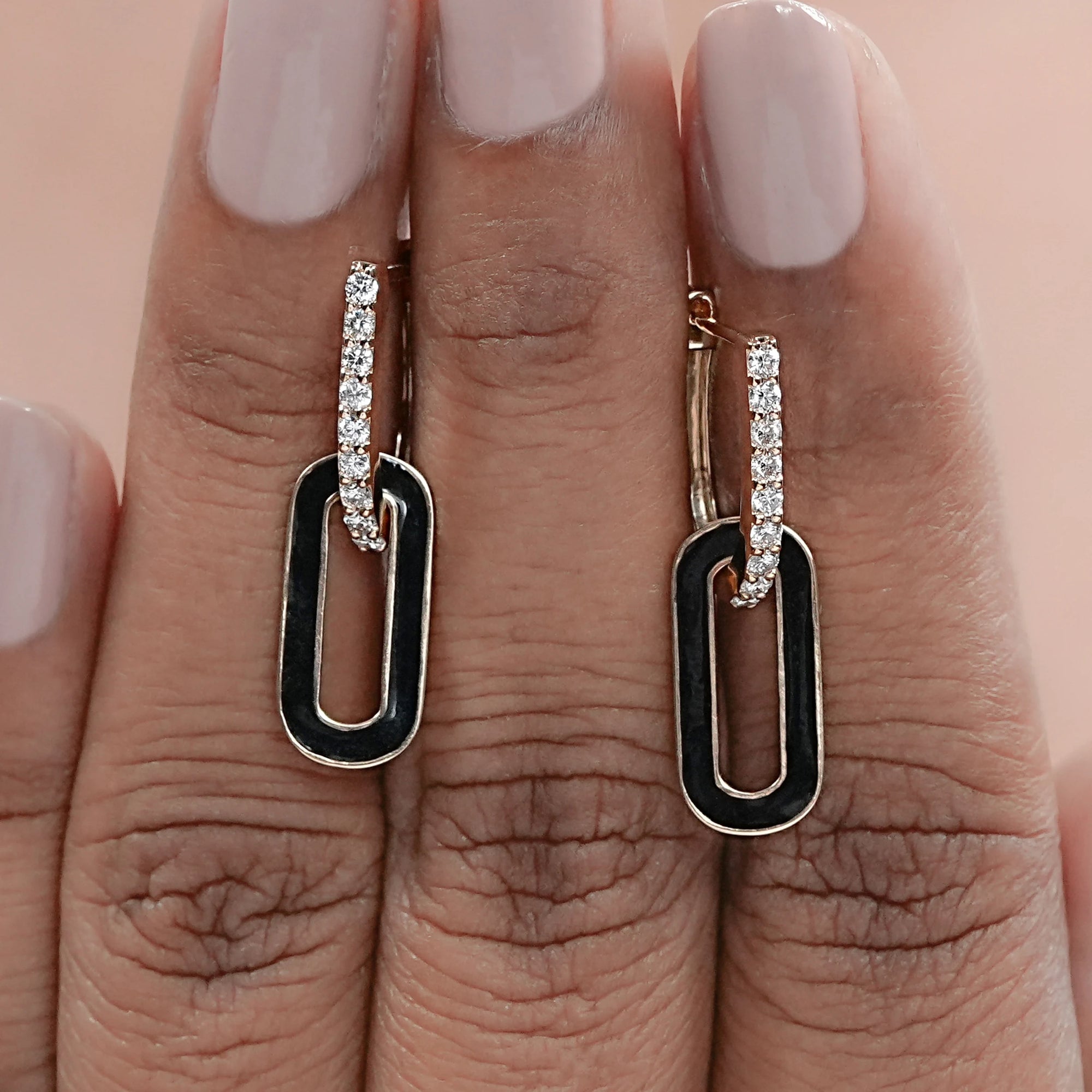 Round Cut Lab Diamond Double Hoop Link Earrings