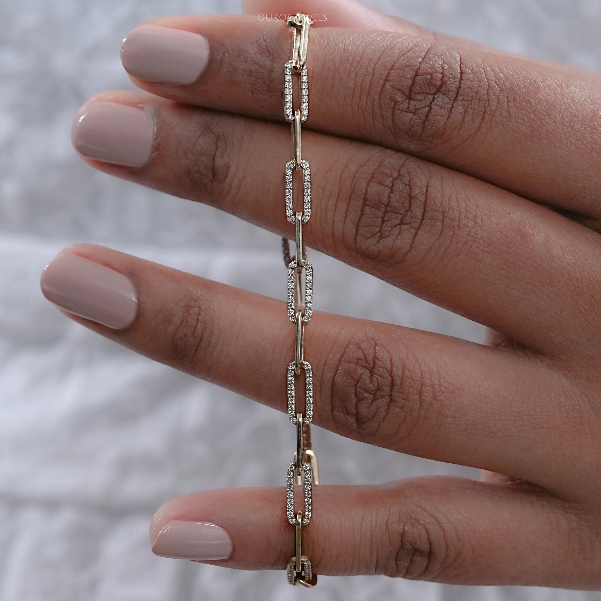 Round Lab Diamond Paper Clip Link Bracelet