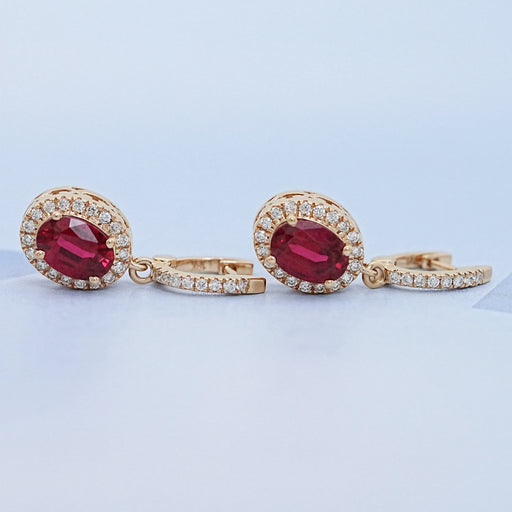 Ruby Oval Cut Halo Drop Dangle Earrings Earrings