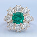 Emerald Square Cushion Round Halo Floral Engagement Ring