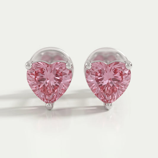 Pink Heart Cut Diamond Earrings