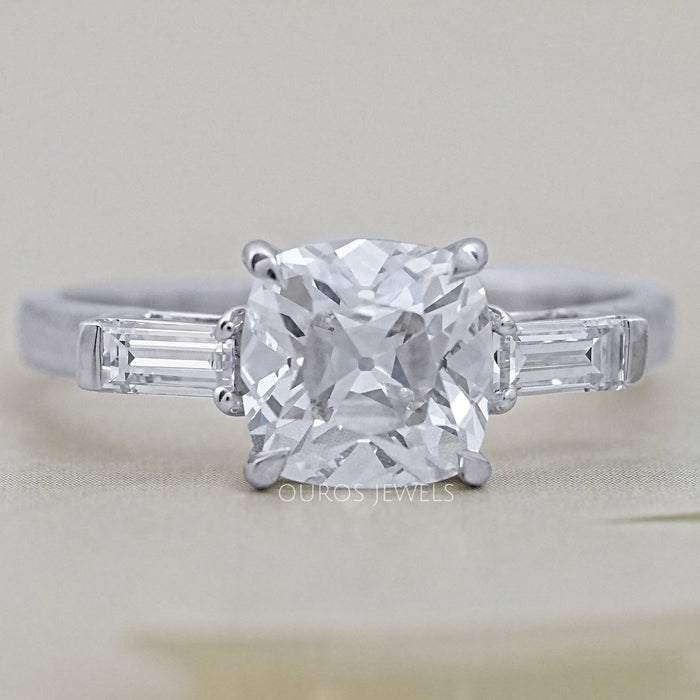 Square Old Mine Cushion Cut Lab Diamond Three Stone Ring Ring