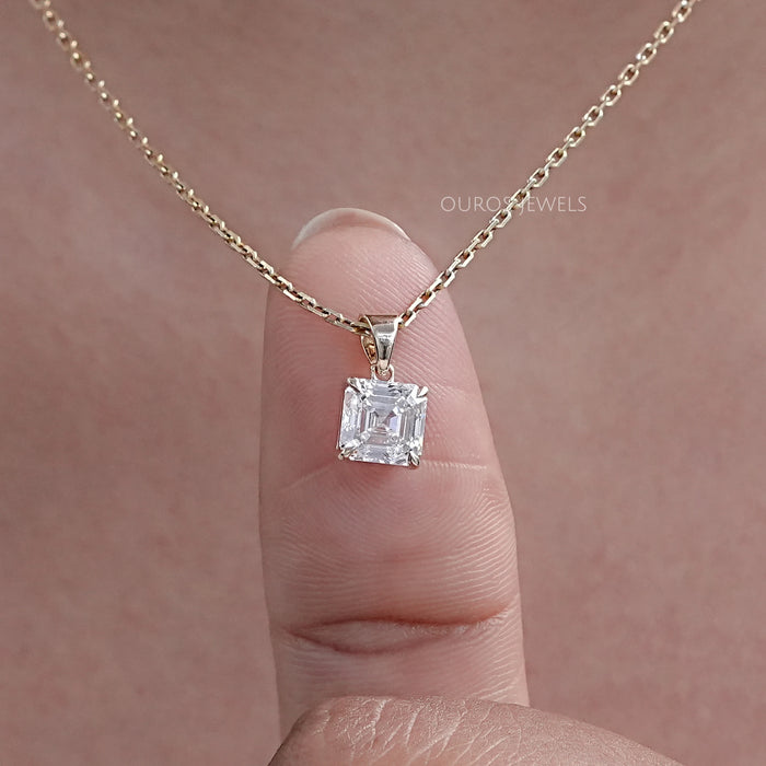 Asscher Lab Diamond Solitaire Pendant Necklaces