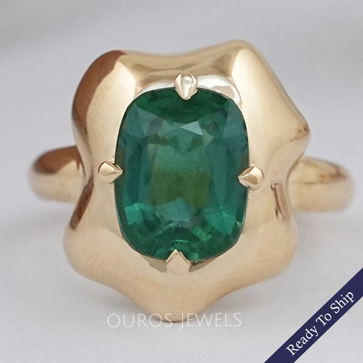 Green Cushion Gemstone Solitaire Engagement Ring