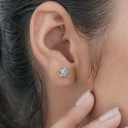 Bezel Set Star Cut Lab Diamond Stud Earring