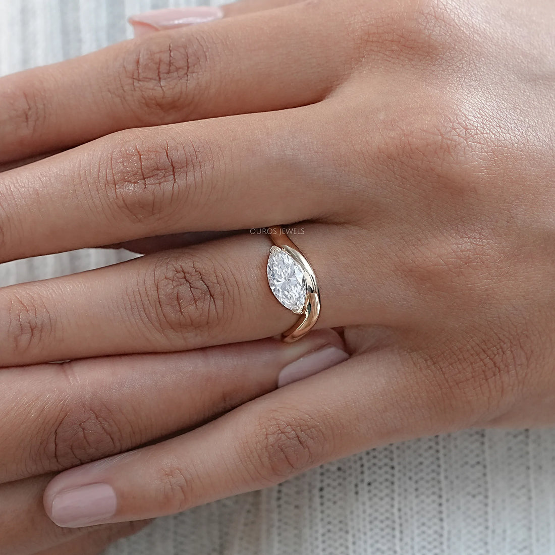 Wave Marquise Cut Lab Diamond Engagement Ring Ring