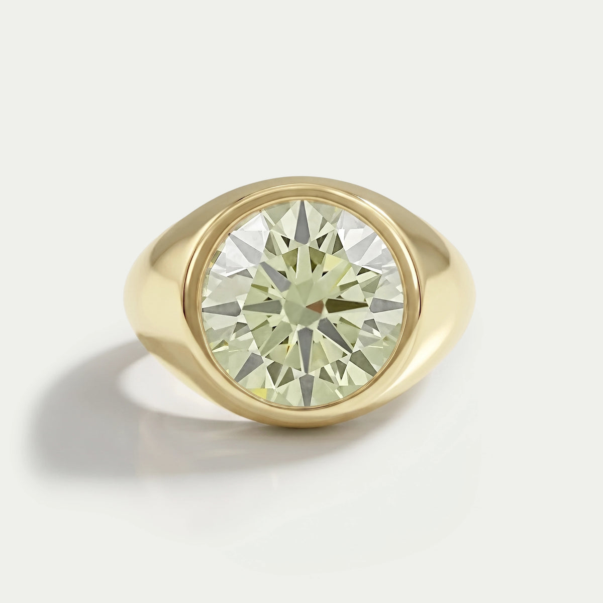Fancy Yellow Round Diamond Bezel Set Signet Ring Ring
