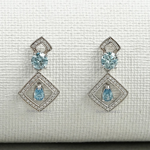 Blue Round With Pear Diamond Drop Earrings Earrings