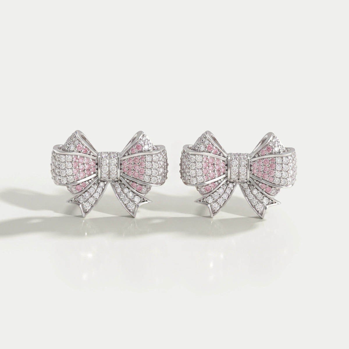 Bow Shape Round Cut cluster Diamond Stud Earrings