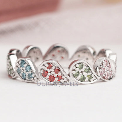 Round Cut Lab Grown Diamond Rainbow Wedding Band