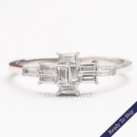 Baguette Cut Cluster Diamond Engagement Ring