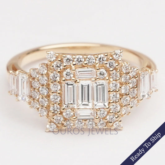 Princess Shape Baguette And Round Cut Engagement Ring