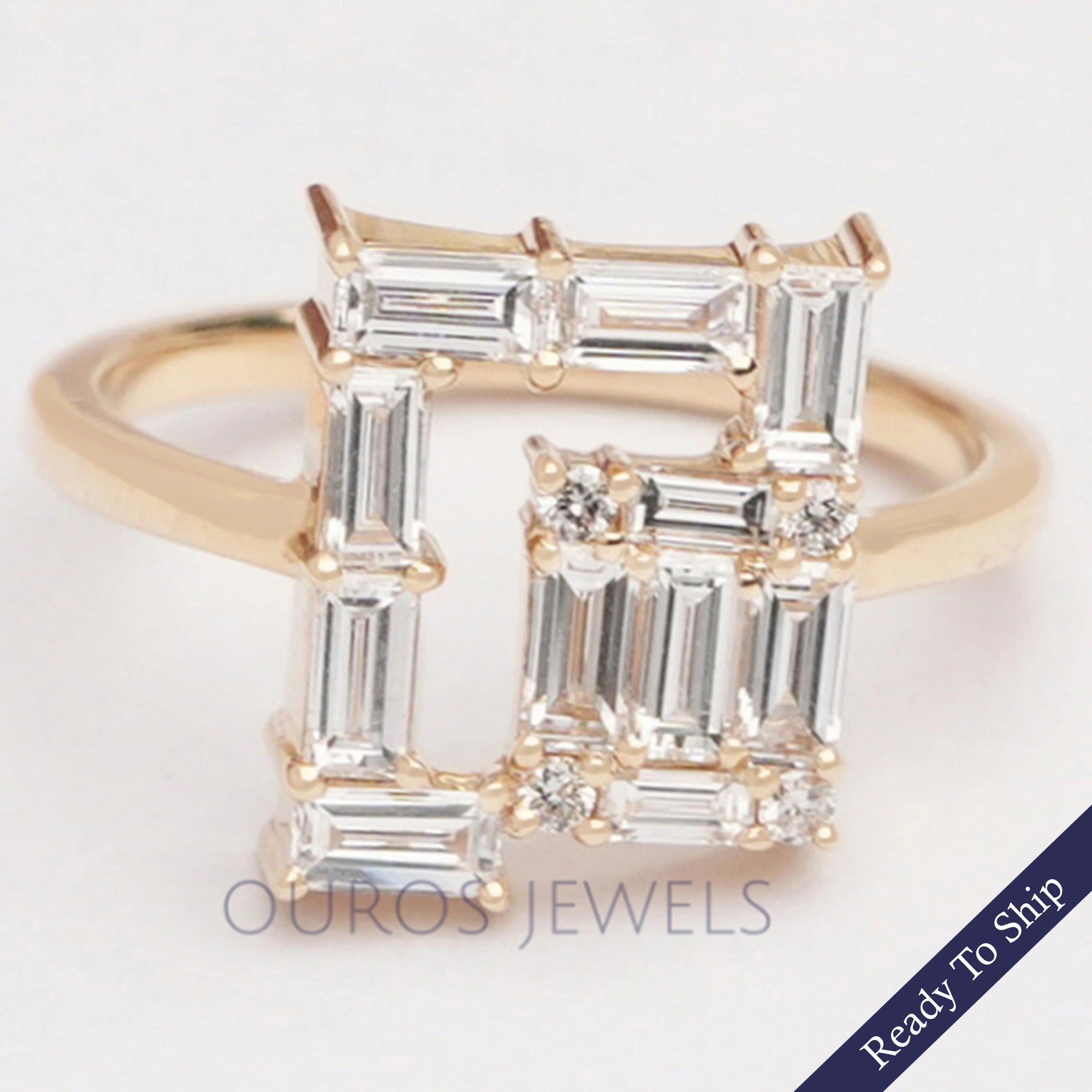 Baguette Cut Lab Grown Diamond Cluster Engagement Ring