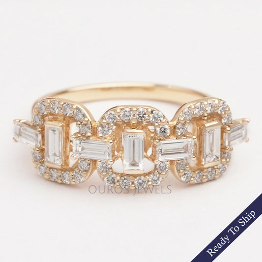 Baguette And Round Cut Lab Diamond Circle Chain Link Ring