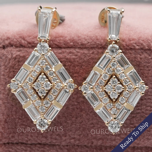 Baguette And Round Cut Double Halo Screw Back Earrings Earrings