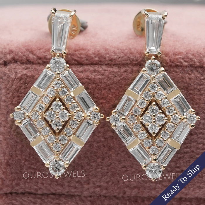 Baguette And Round Cut Double Halo Screw Back Earrings Earrings