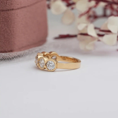 OEC Round Cut Lab Diamond Half Eternity & Half Bezel Set Band Ring