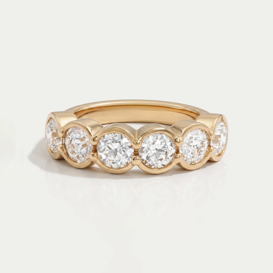 Six Stone Old European Round Diamond Bezel Set Wedding Band Ring