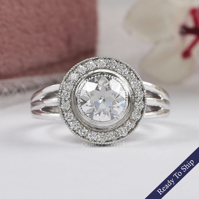 OEC Round Cut Lab Diamond Halo Engagement Ring Ring