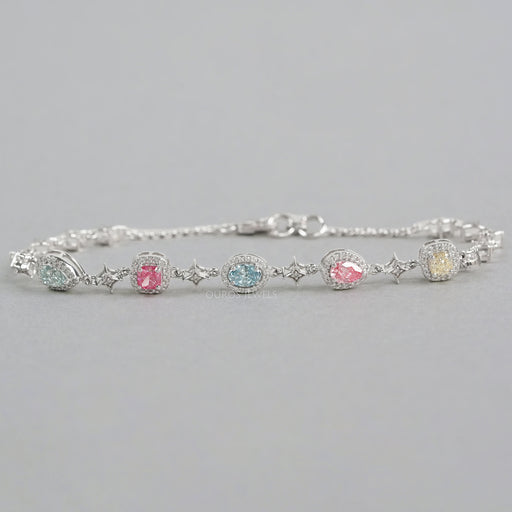 Color Diamond Halo Link Bracelet Bracelet