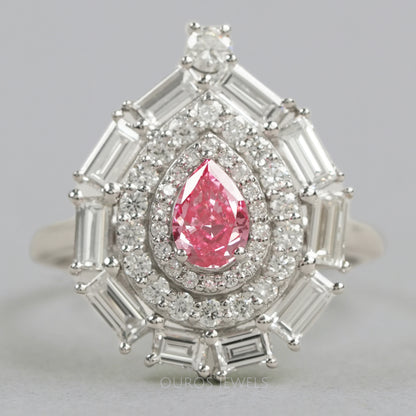 Baguette And Round Double Halo Diamond Ring