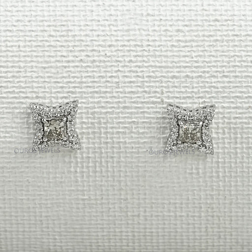 Olive Color Diamond Halo Princess Stud Earring Earrings