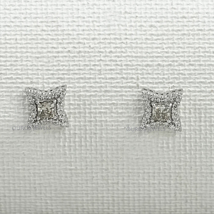 Olive Color Diamond Halo Princess Stud Earring Earrings