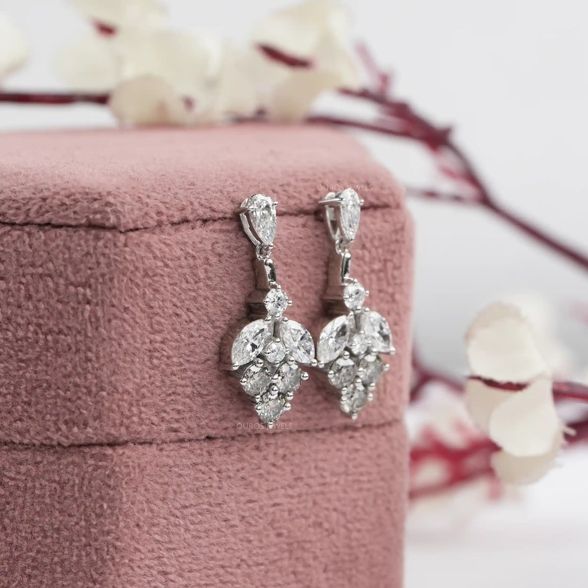 Olive Round Diamond Cluster Drop Earrings Earrings