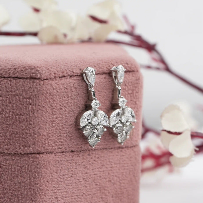 Olive Round Diamond Cluster Drop Earrings Earrings