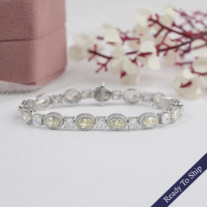 Yellow Oval Lab Diamond Halo Tennis Bracelet Bracelet
