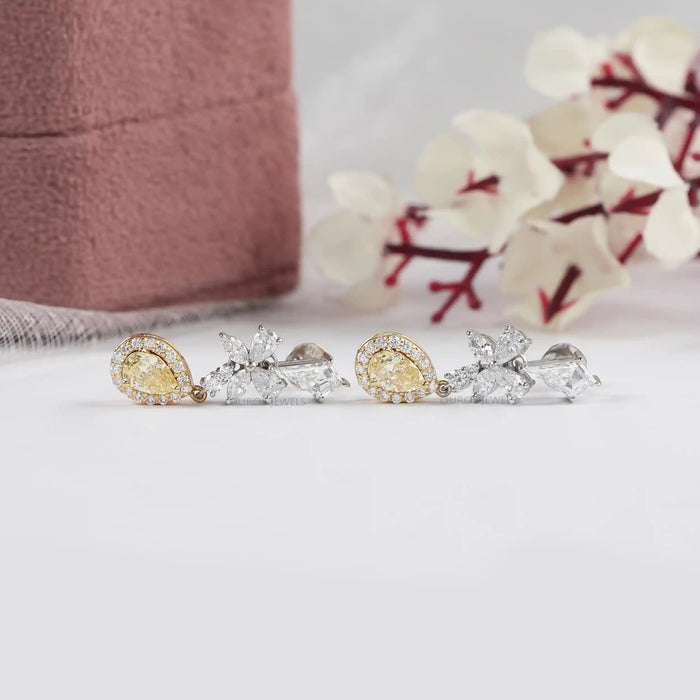 Yellow Pear Lab Diamond Halo Dangle Earrings Earrings