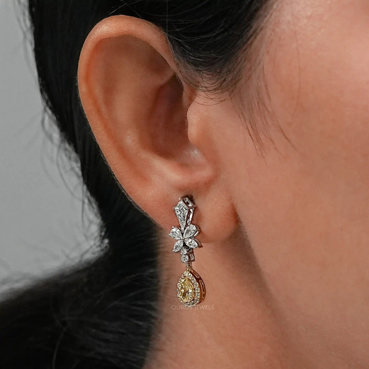 Yellow Pear Lab Diamond Halo Dangle Earrings Earrings