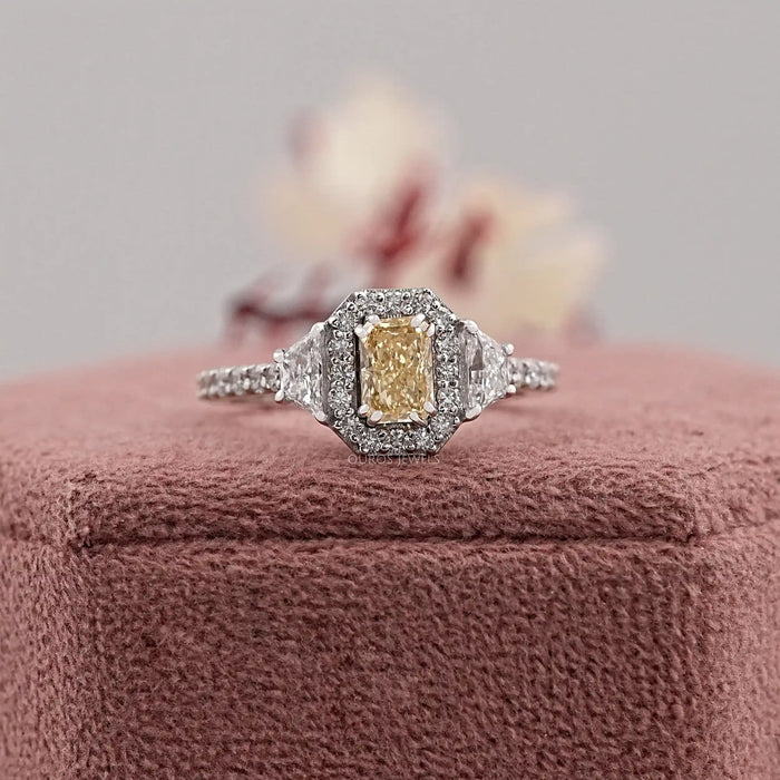 Yellow Radiant Cut Lab Diamond Halo Accent Ring Ring