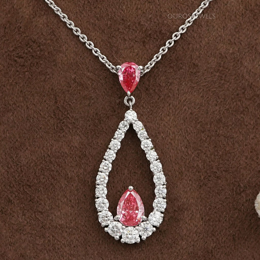 Open Pear Shape Pink Lab Diamond Pendant Necklaces