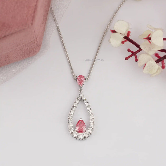 Pink Pear Diamond Open Shape Pendant Necklaces