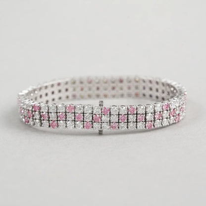 Three Row Pink Round Diamond Tennis Bracelet Bracelet