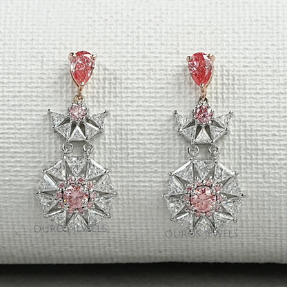 Pink Diamond Starburst Drop Earrings