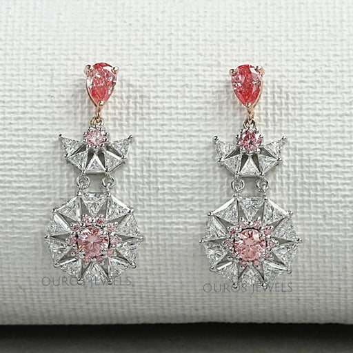 Pink Diamond Starburst Drop Earrings