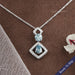 Blue Pear And Round Diamond Floating Pendant Necklaces