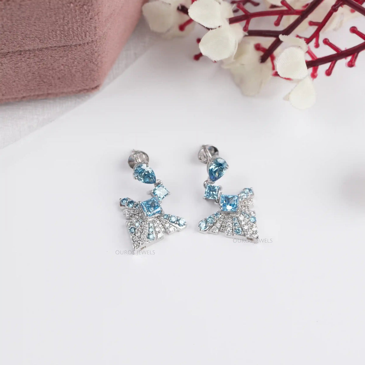 Blue Multi Shape Lab Diamond Drop Earrings Earrings