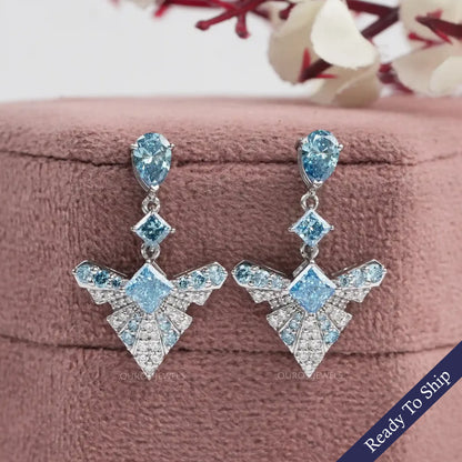 Blue Multi Shape Lab Diamond Drop Earrings Earrings