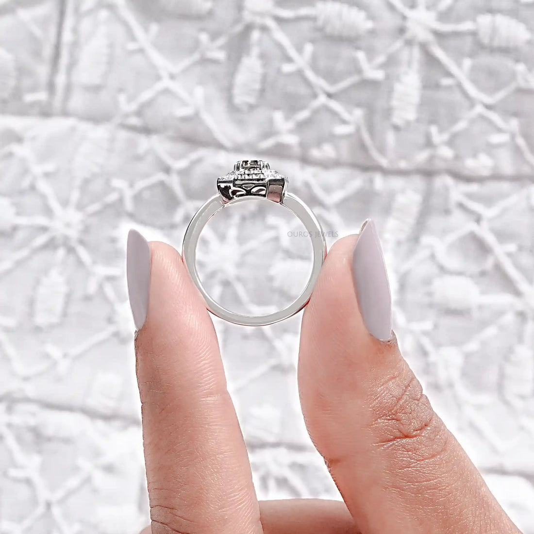 Olive Emerald Cut Lab Diamond Double Halo Engagement Ring Ring